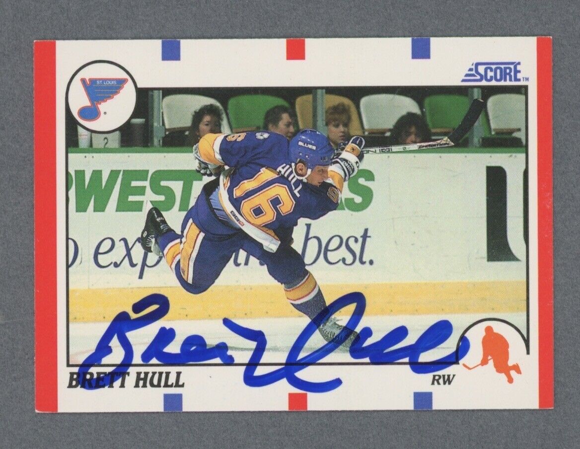 Brett Hull Signed 1990 Score Card #300 w B&E Hologram