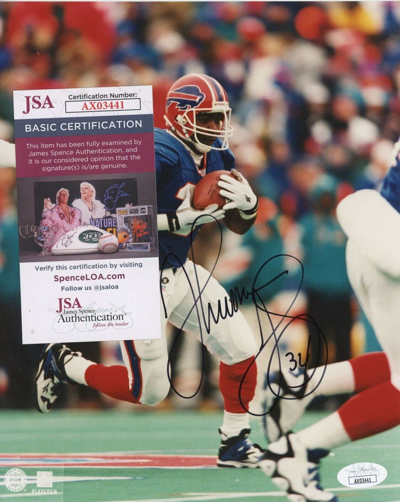 Thurman Thomas Buffalo Bills  Signed 8x10 Photo Auto w JSA Certification