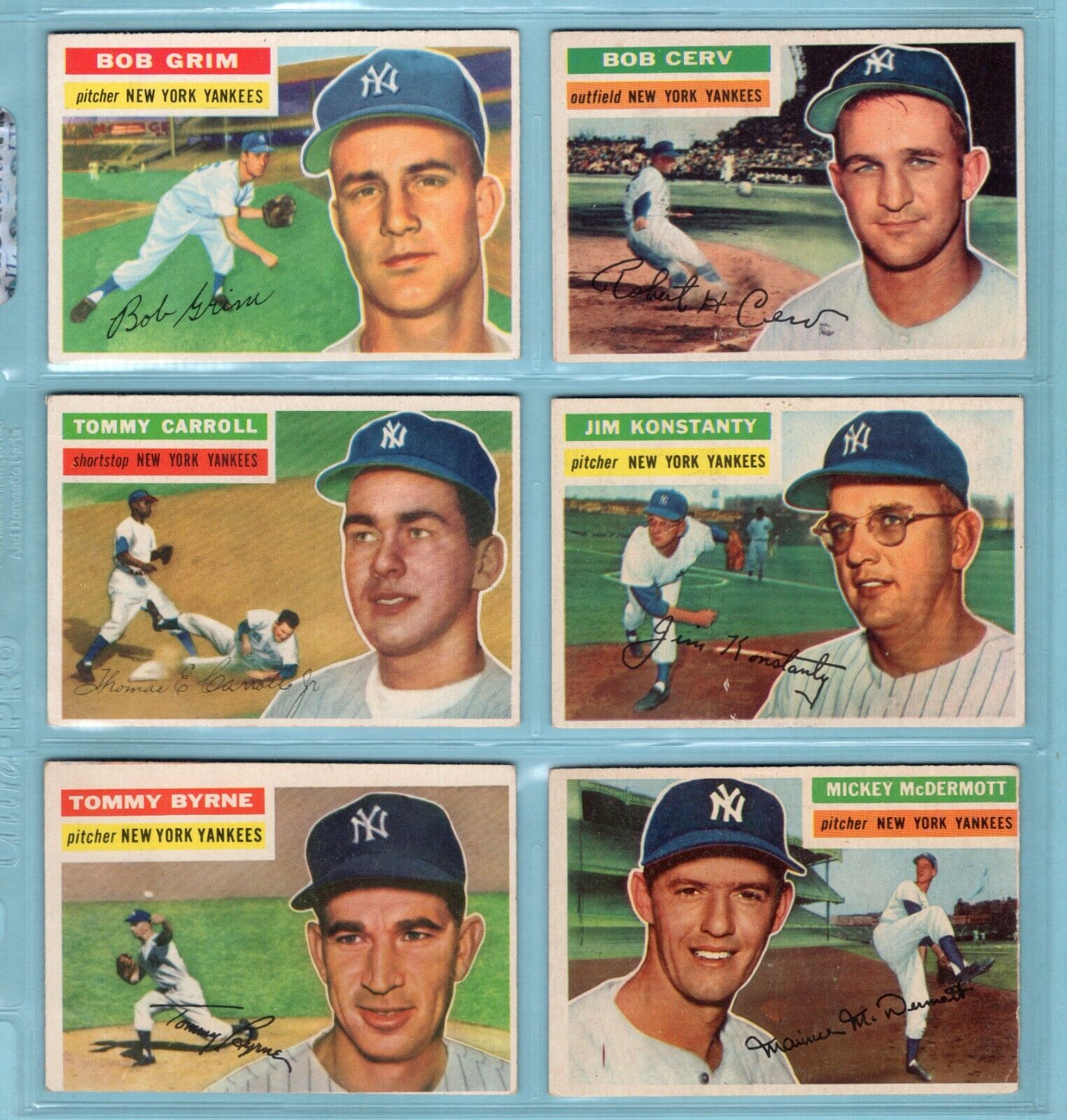 1956 Topps Lot of 6 Different New York Yankees Baseball Cards Vg/Ex o/c - Ex+ sc