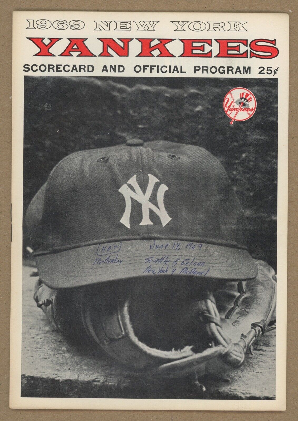 6/14/69 Seattle Pilots (1st & only year) vs NY Yankees Program at Yankee Stadium