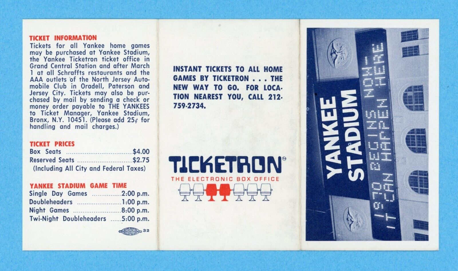 1970 New York Yankees Pocket Schedule