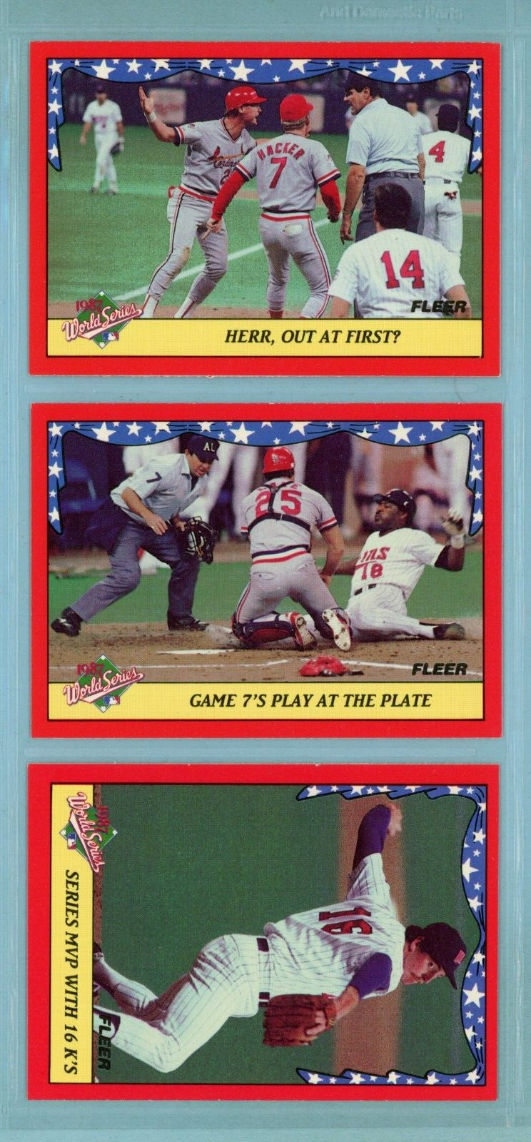 1988 Fleer Set of 12 1987 World Series Special Baseball Cards NM