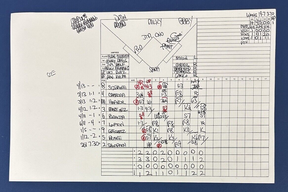 John Sterling Handwritten 11x17 2007 ALDS Yankees Scorecard vs Indians - STEINER