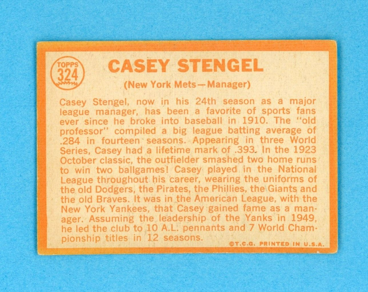 1964 Topps #324 Casey Stengel New York Mets Baseball Card Vg/Ex