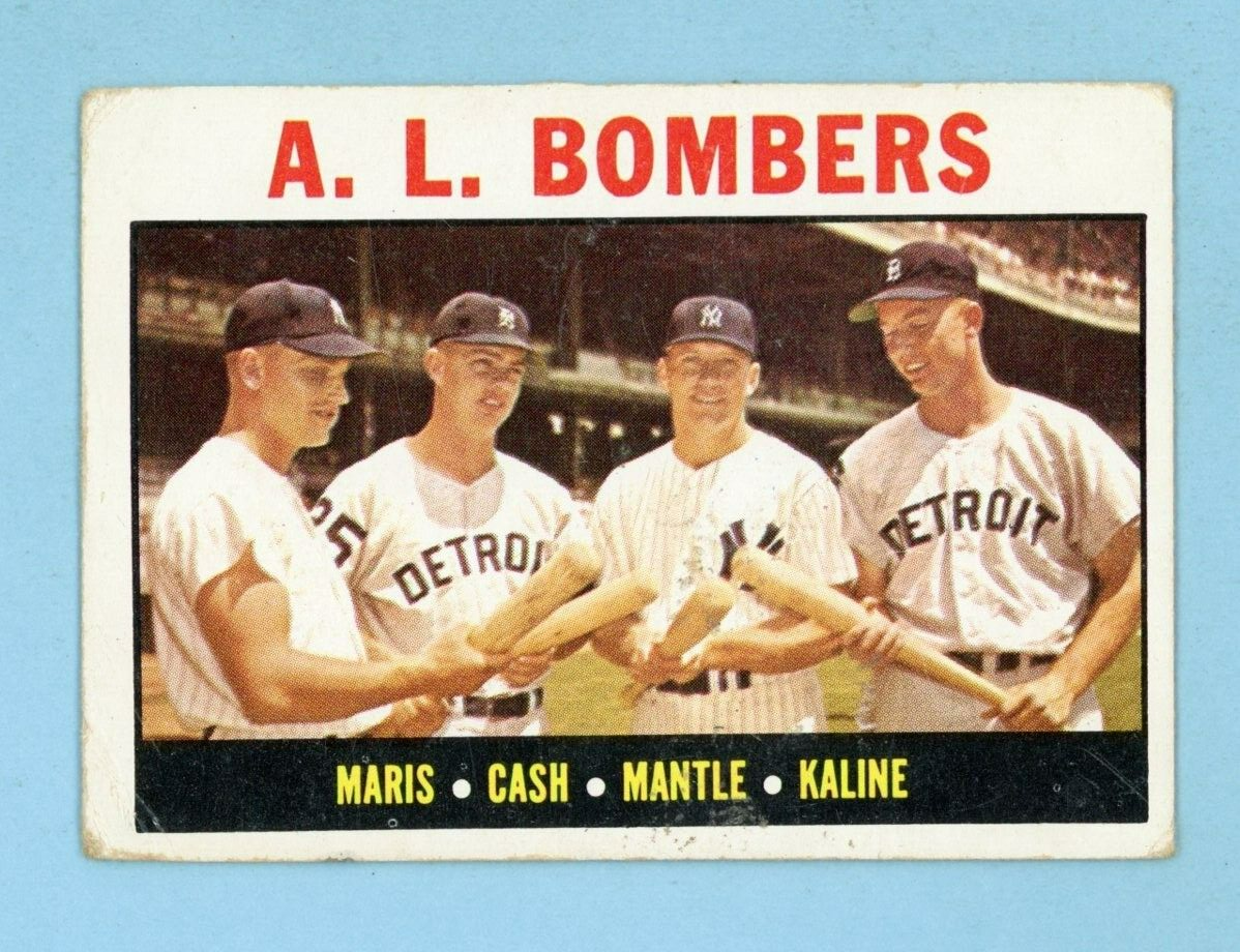 1964 Topps #331 A. L. Bombers Maris Cash Mantle Kaline Baseball Card VG wk/crs