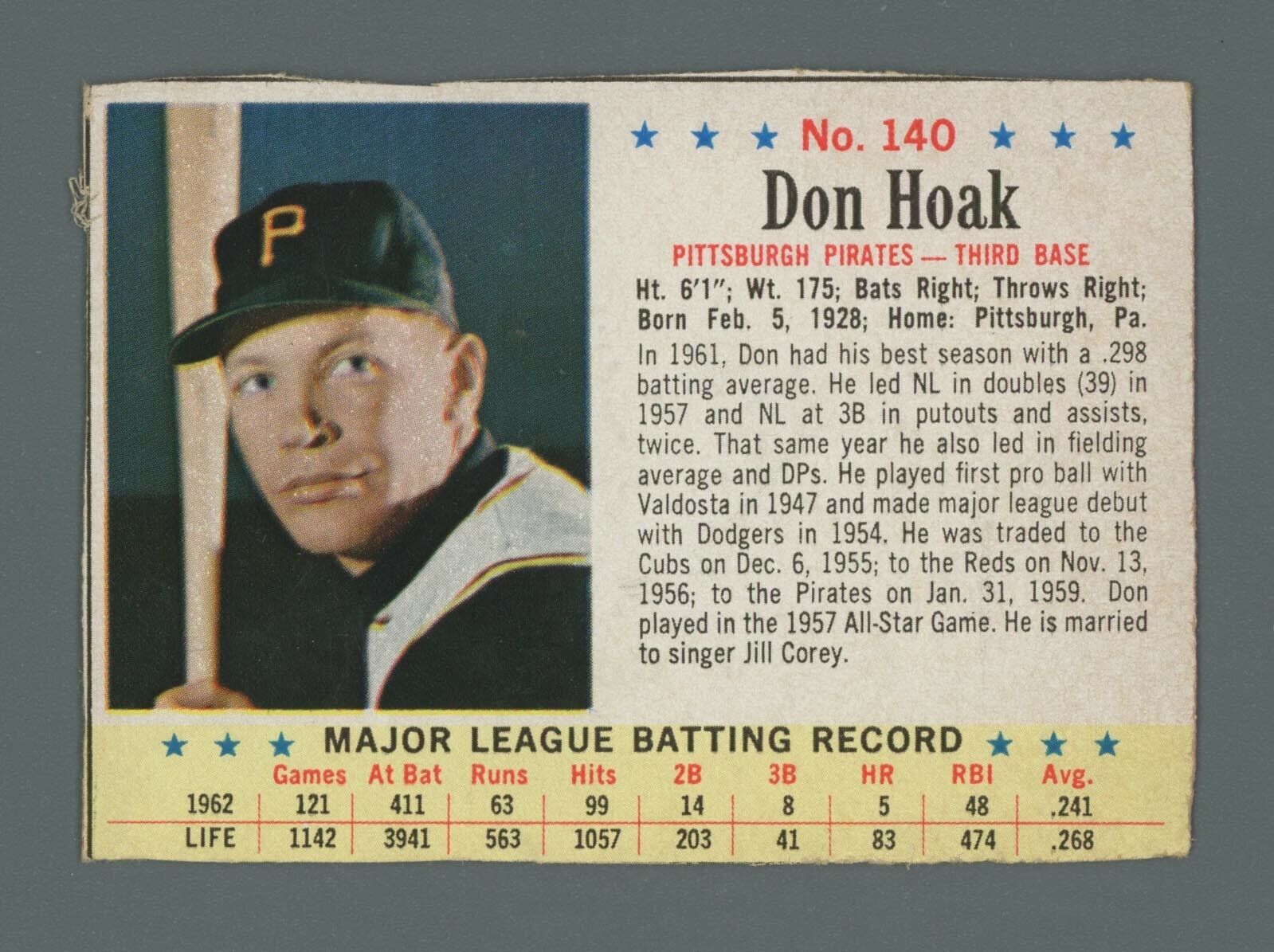 1963 Post Cereal #140 Don Hoak Pittsburgh Pirates Baseball Card