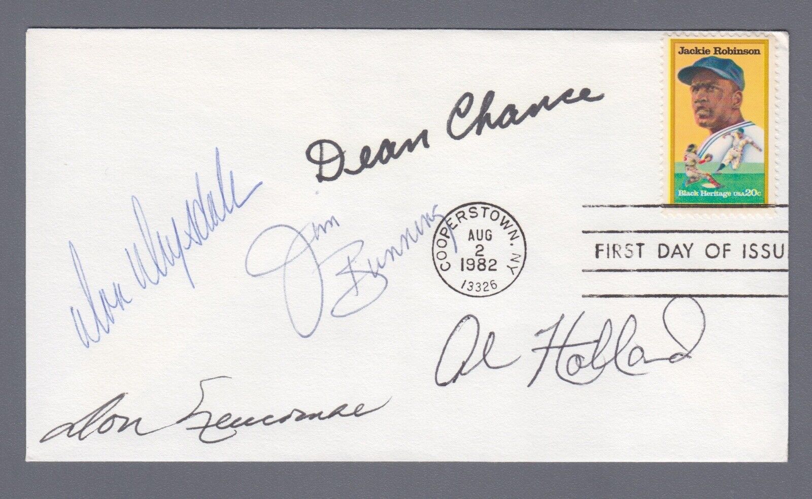 Signed First Day Cover 8/2/82 Cachet 5 Sigs with Drysdale & Bunning Auto B&E #1