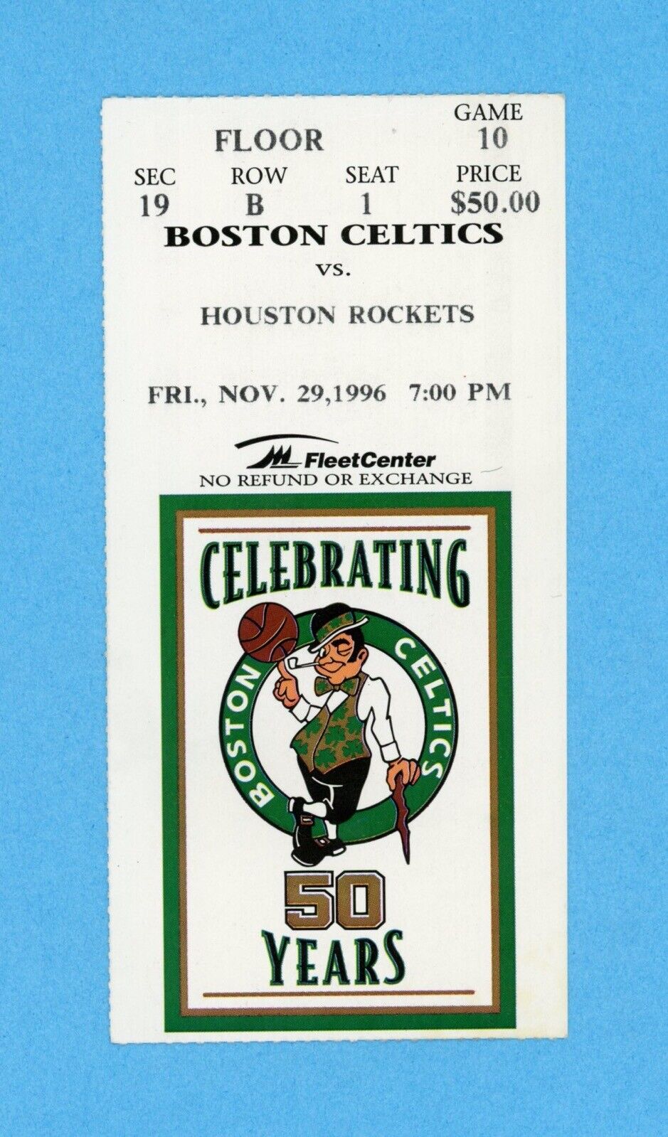 Boston Celtics Ticket Stub • November 29, 1996 vs Houston Rockets