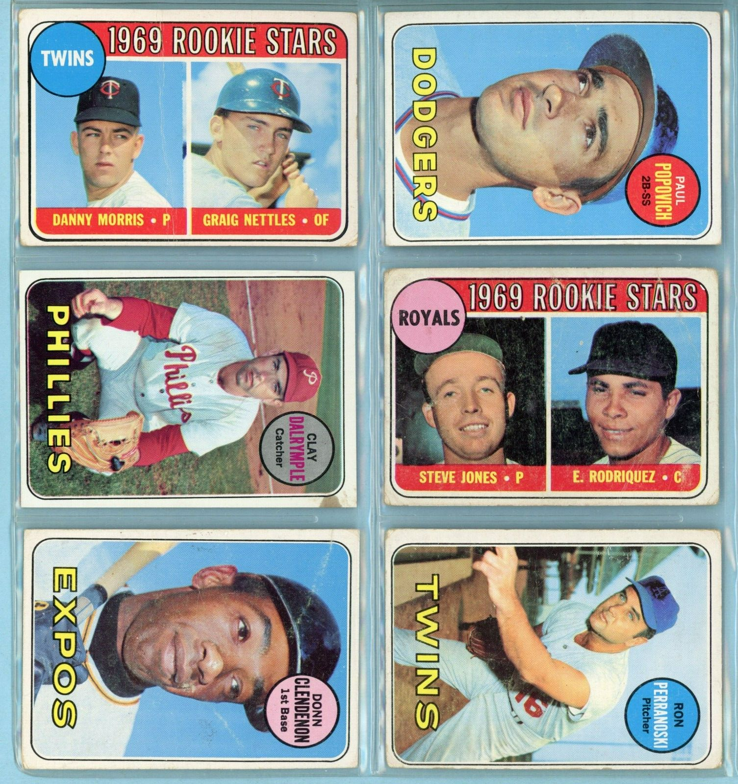 1969 Topps Lot of 6 Different Variation Baseball Cards LG - Vg/Ex