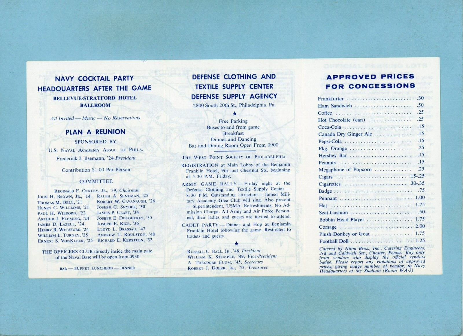 December 1, 1962 Army vs Navy Football Game Itinerary Pamphlet