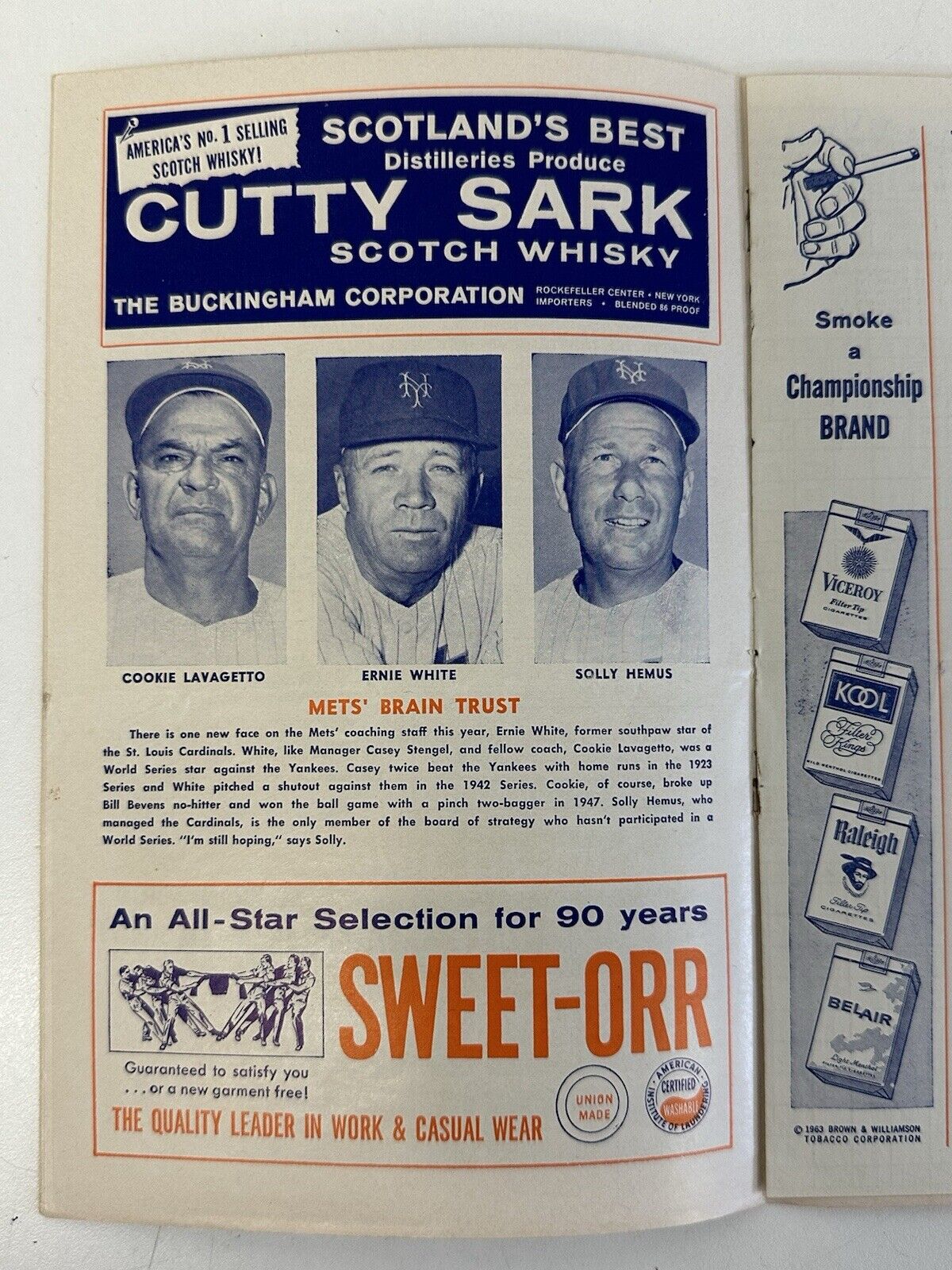 June 7, 1963 NY Mets Baseball Program vs SL Cardinals Scored Snider Walkoff HR