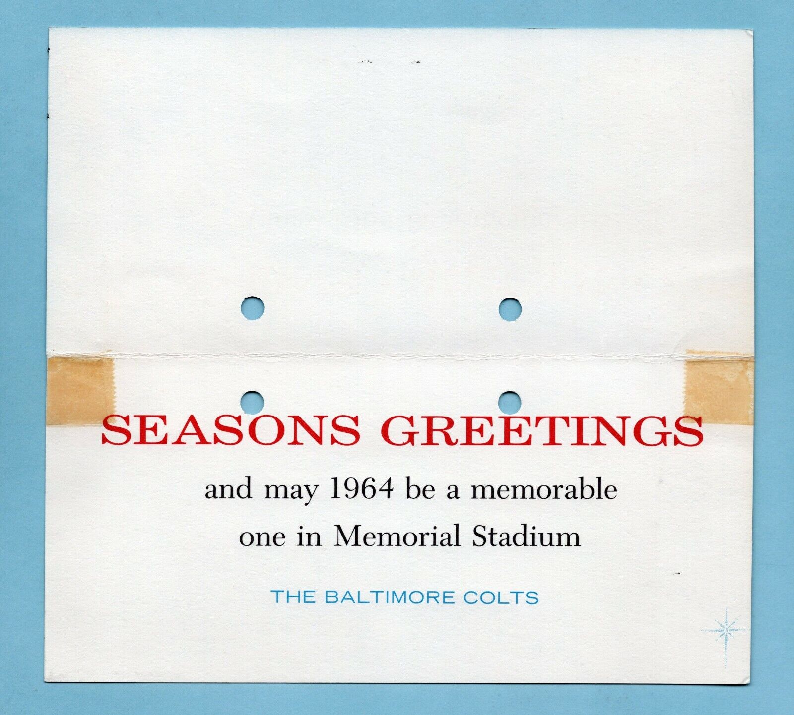 Baltimore Colts 1963 Issued Holiday Card