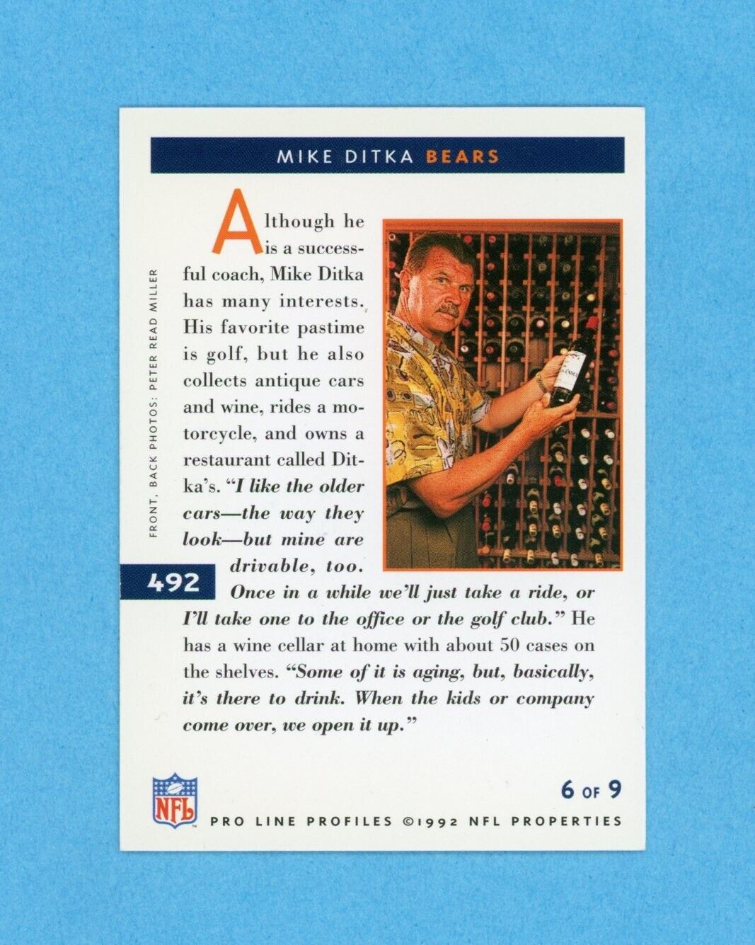 Mike Ditka 1992 Proline  Profiles Card #492 6 of 9 • Auto with B&E Hologram