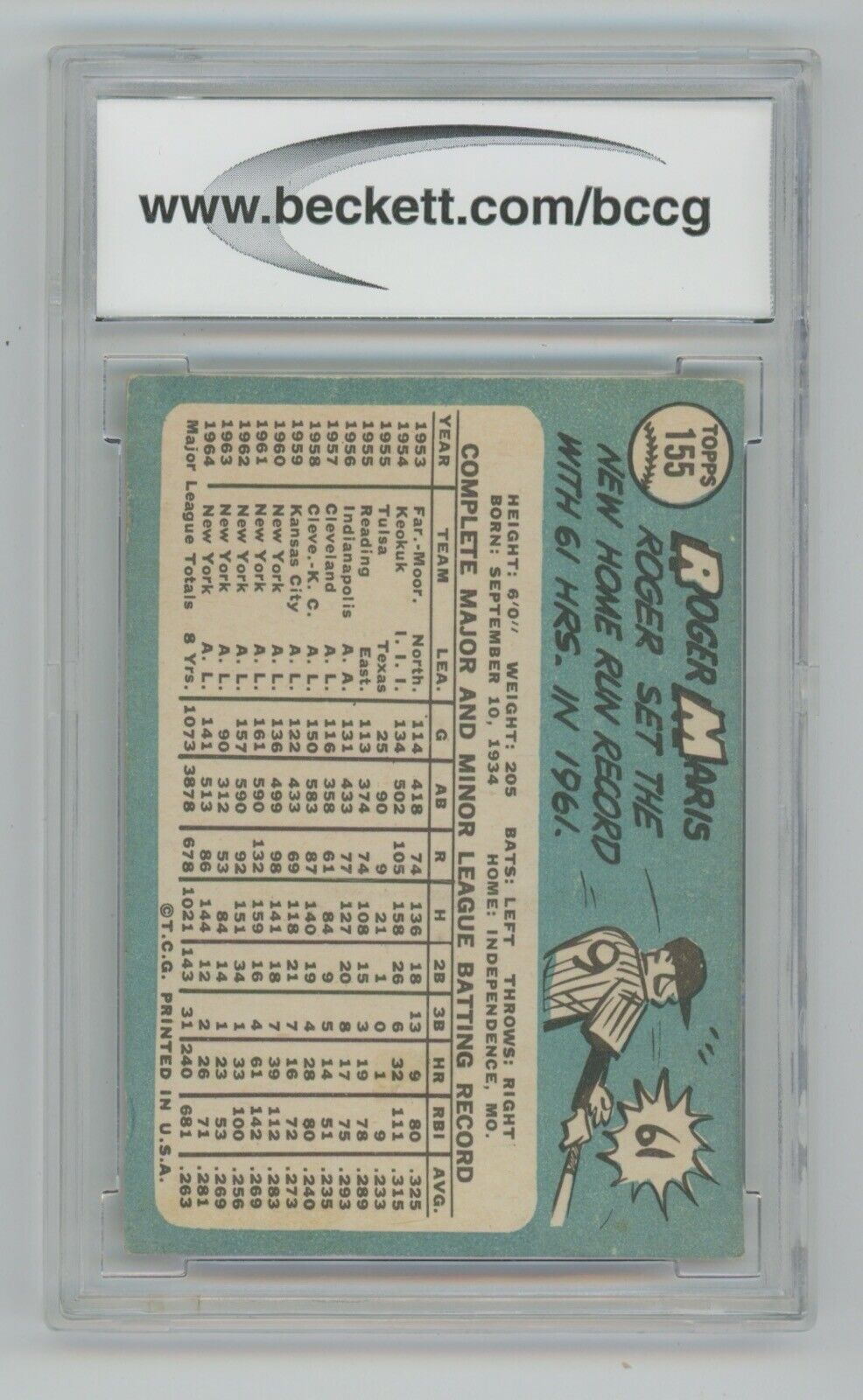 Roger Maris 1965 Topps #155 • BCCG 7 VG+