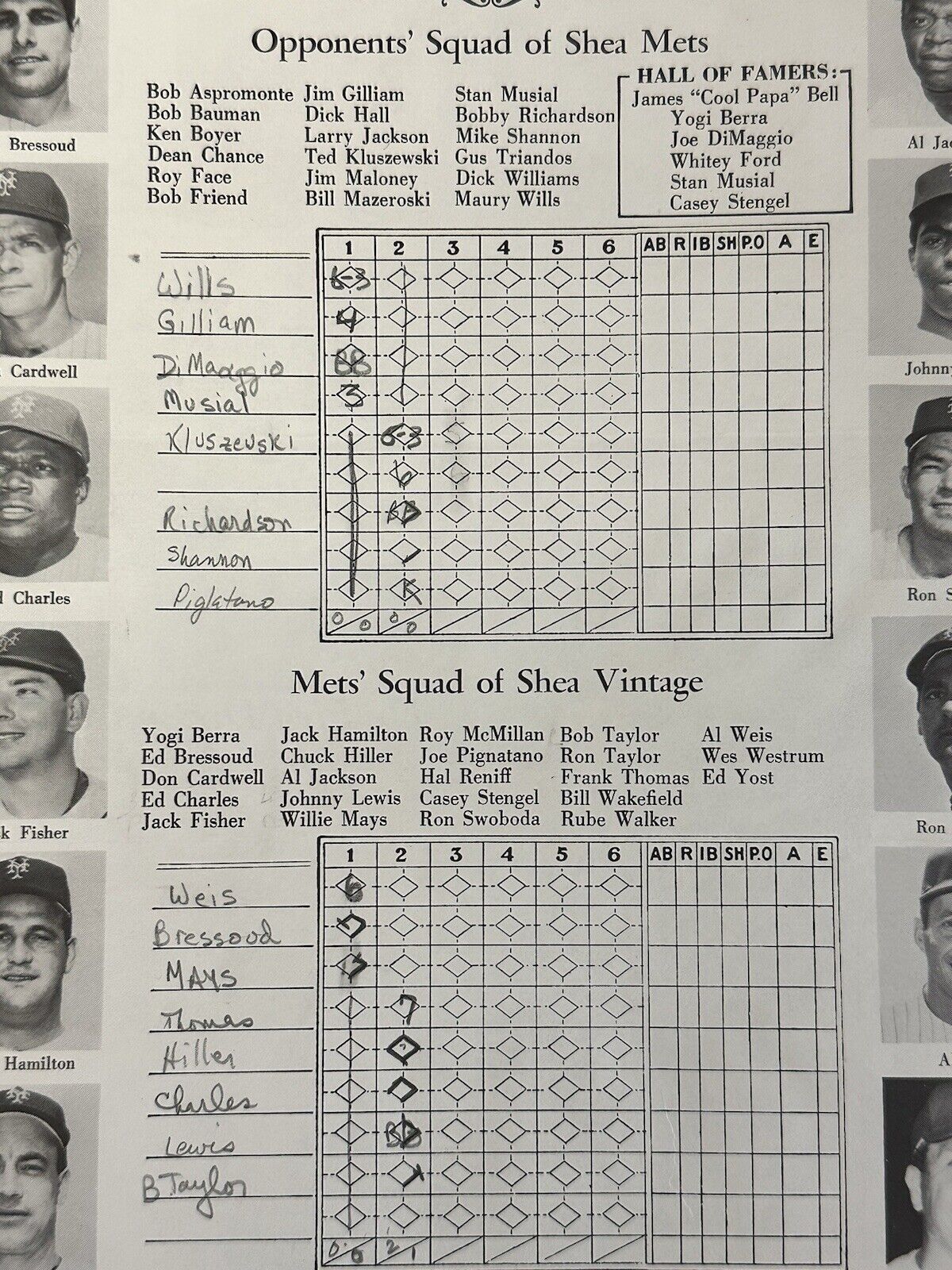 June 29, 1974 Oldtimers Game 1-Sheet Baseball Program @ Shea Stadium - Scored