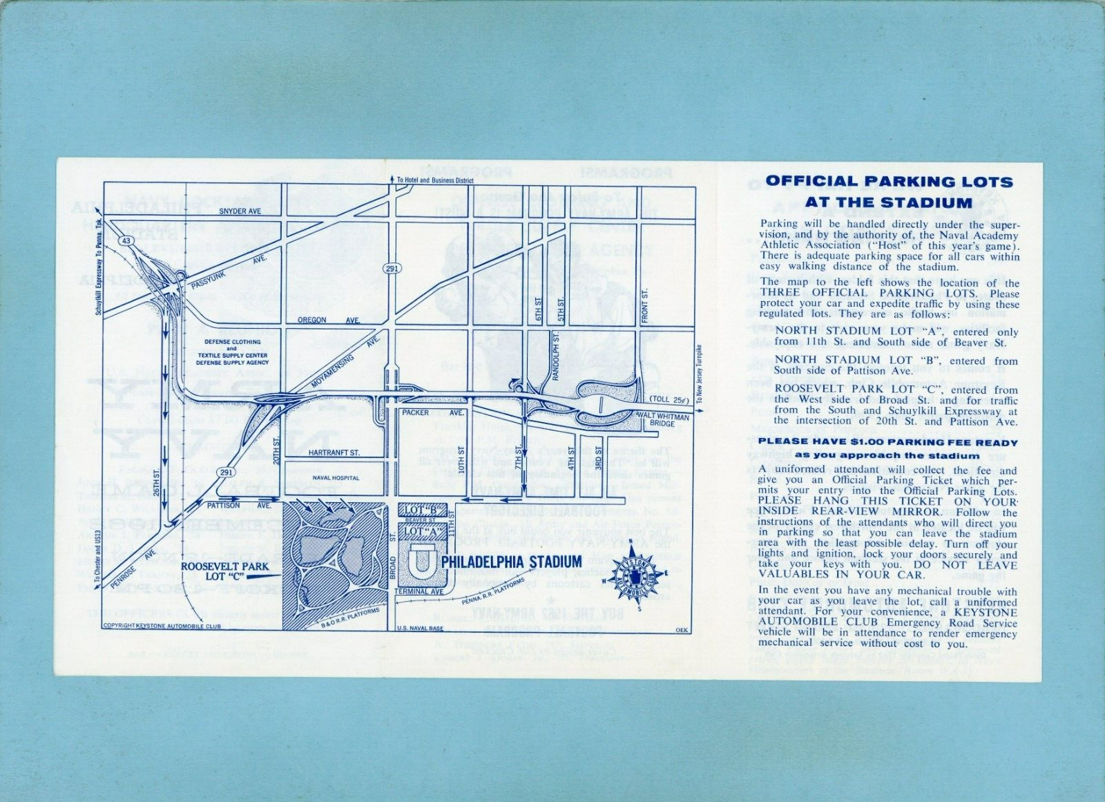 December 1, 1962 Army vs Navy Football Game Itinerary Pamphlet