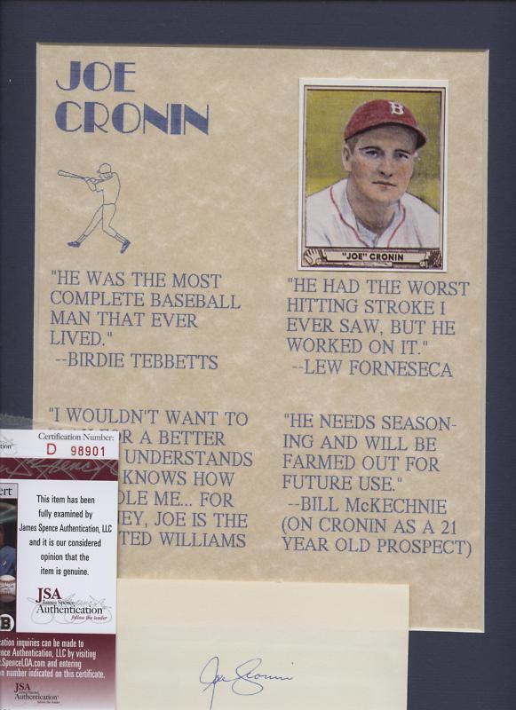 Joe Cronin Autographed Quote Print JSA