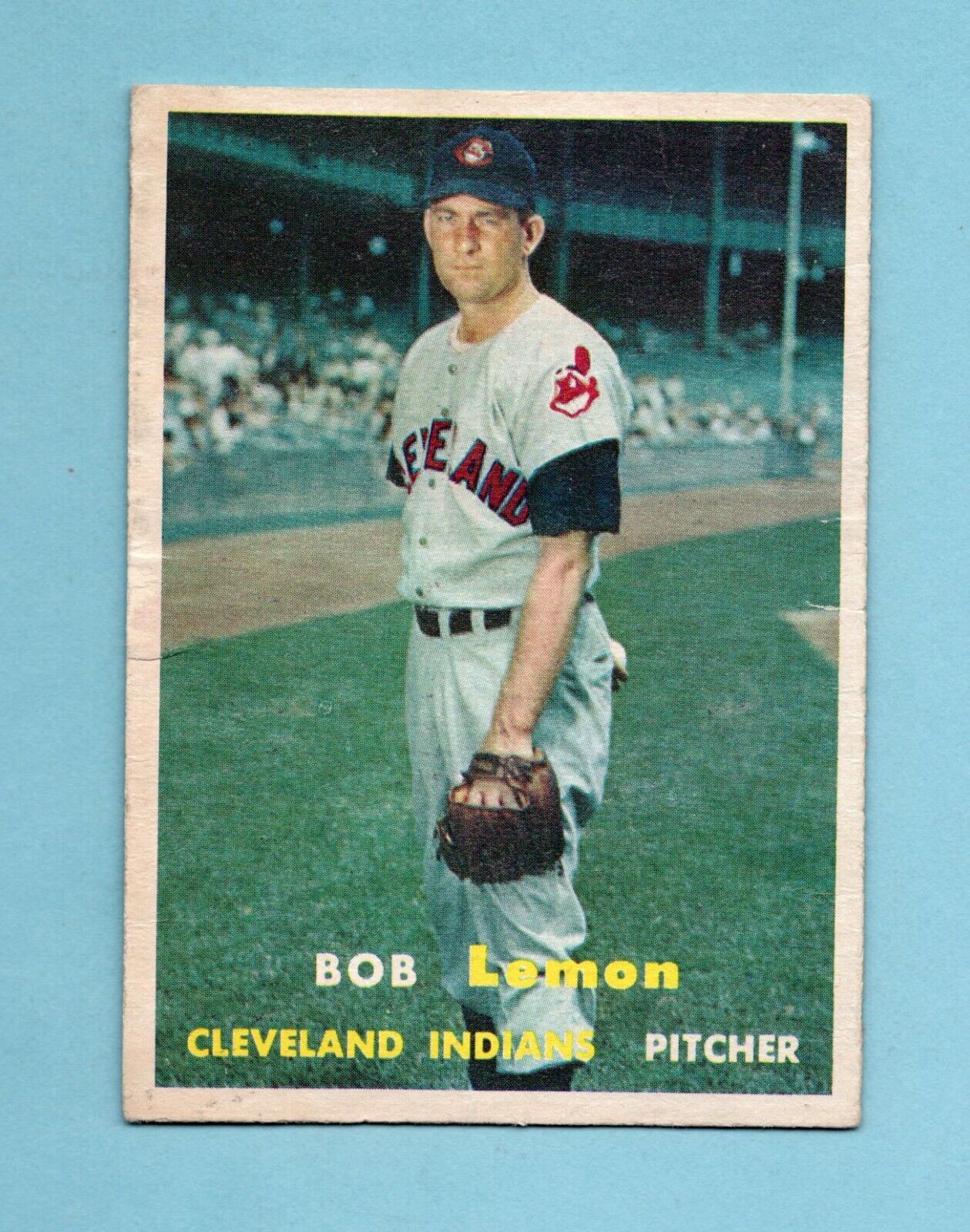 1957 Topps #120 Bob Lemon Cleveland Indians Baseball Card EX - EX+ lt wrks/cres