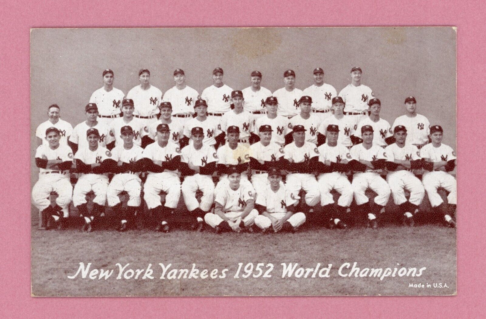 1947-66 Exhibit 1952 New York Yankees Team Baseball Card EX light staining