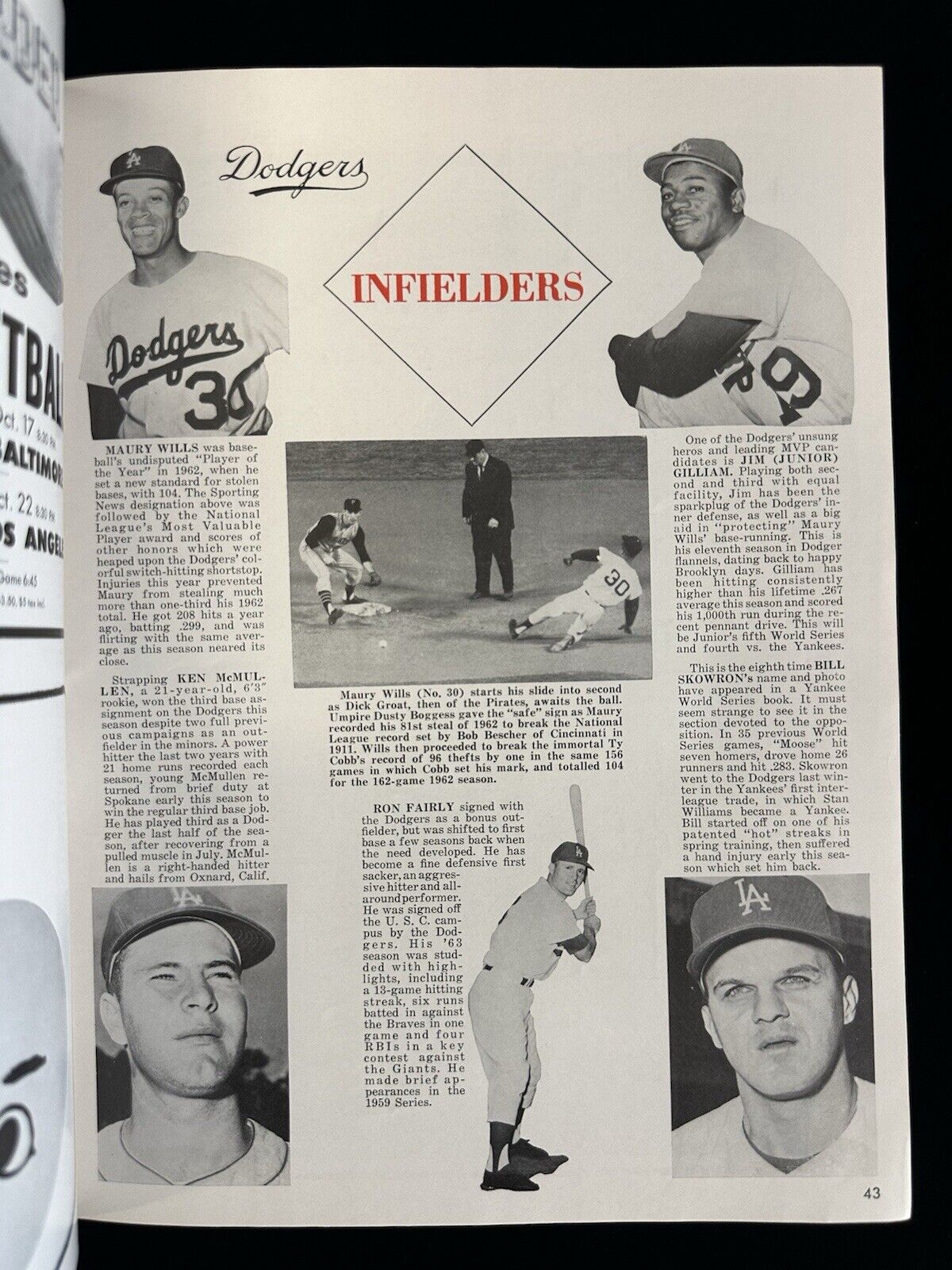 1963 New York Yankees World Series Program vs Los Angeles Dodgers - EX Unscored