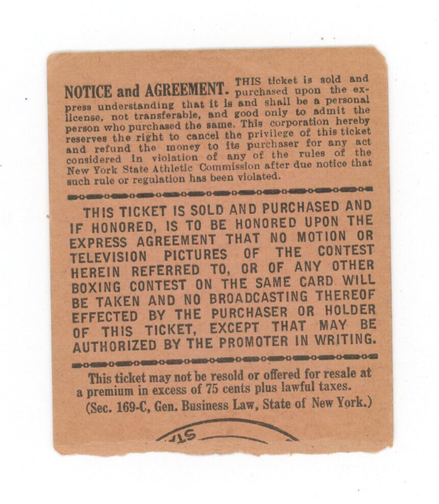 12/28/45 Joe Baksi vs Freddie Schott at MSG Ticket Stub