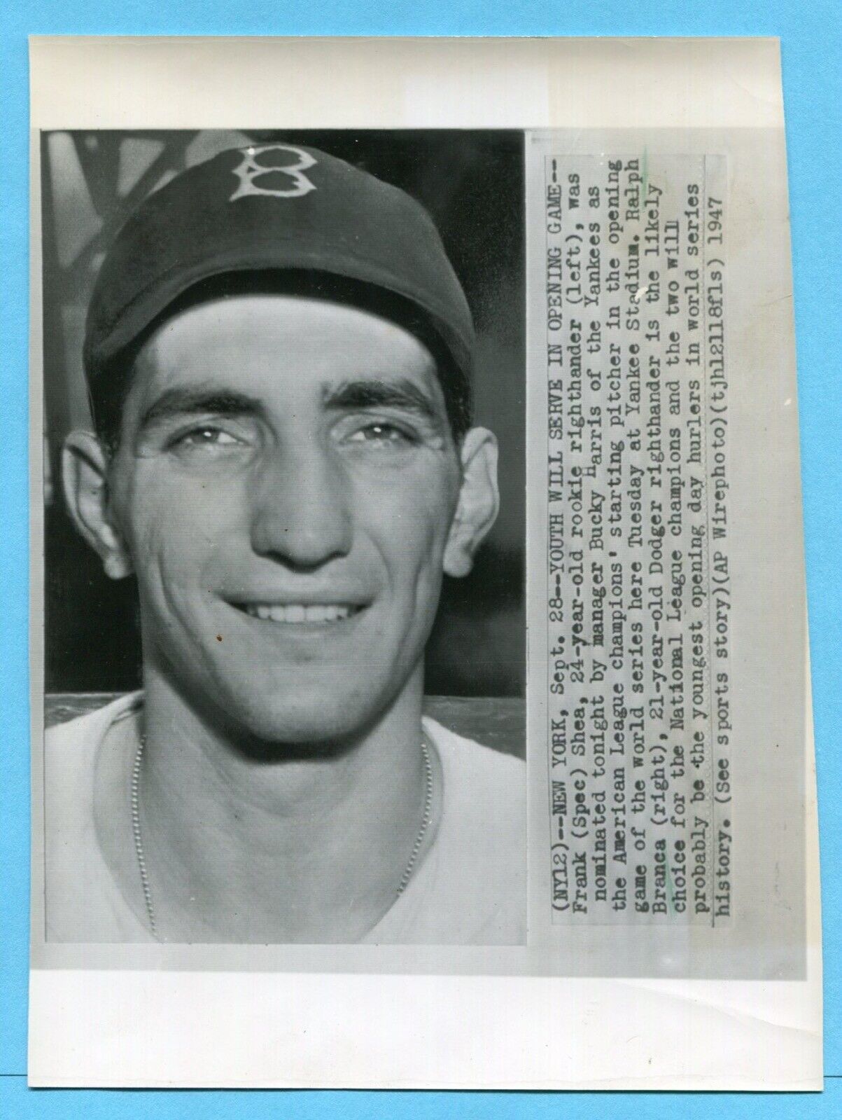 Vintage AP 6x8 WirePhoto - 1947 Frank “Spec" Shea Brooklyn Dodgers Rookie