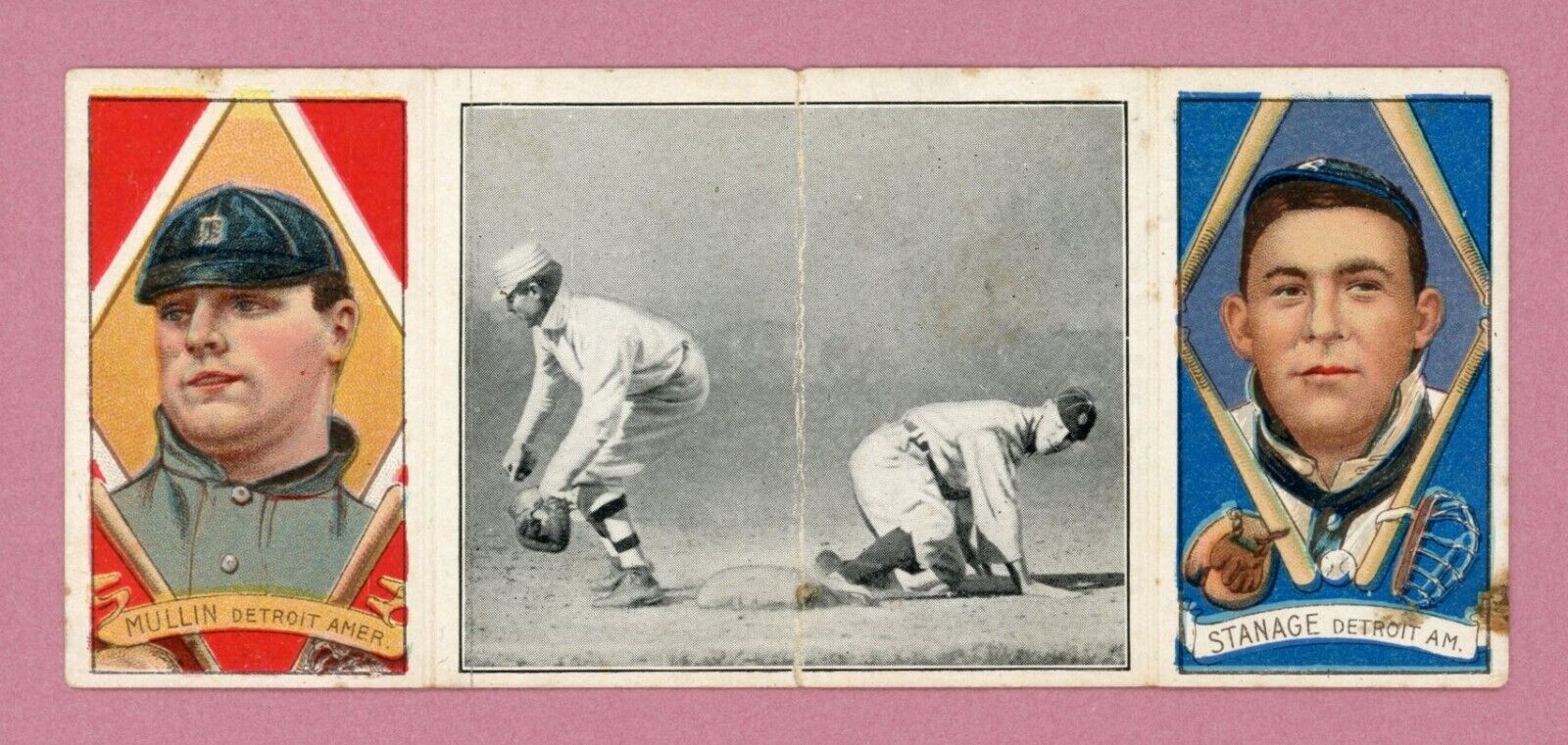 1912 T202 Hassan Triple Folders A Wide Throw Saves Crawford Stanage/Mullin Card