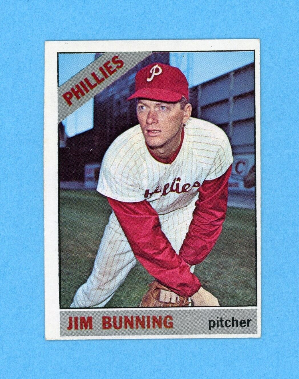 1966 Topps #435 Jim Bunning Philadelphia Phillies Baseball Card Ex+-Ex++ o/c