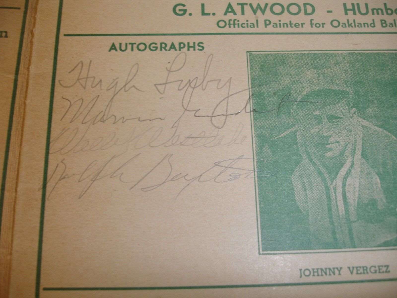 1942 Pacific Coast League Official Scorecard w/ 4 autographs-Hollywood @ Oakland