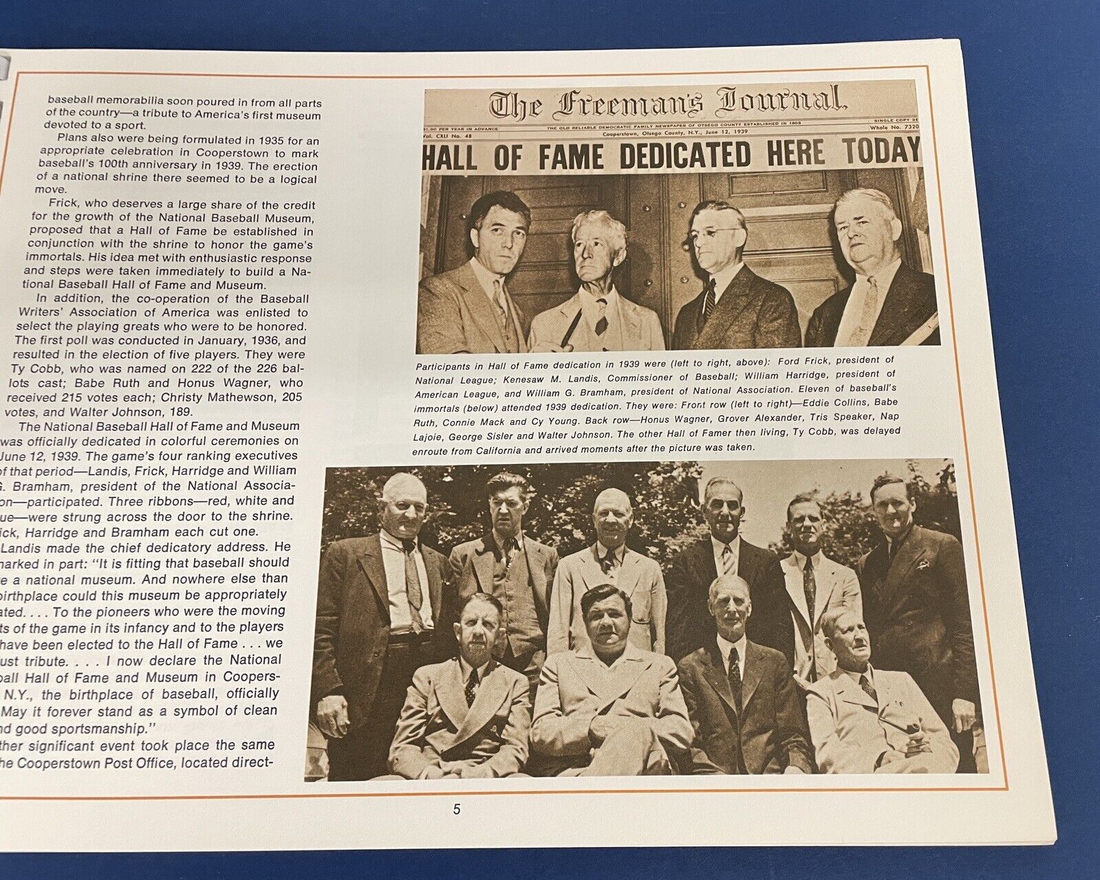 1970 National Baseball Hall of Fame Museum Program