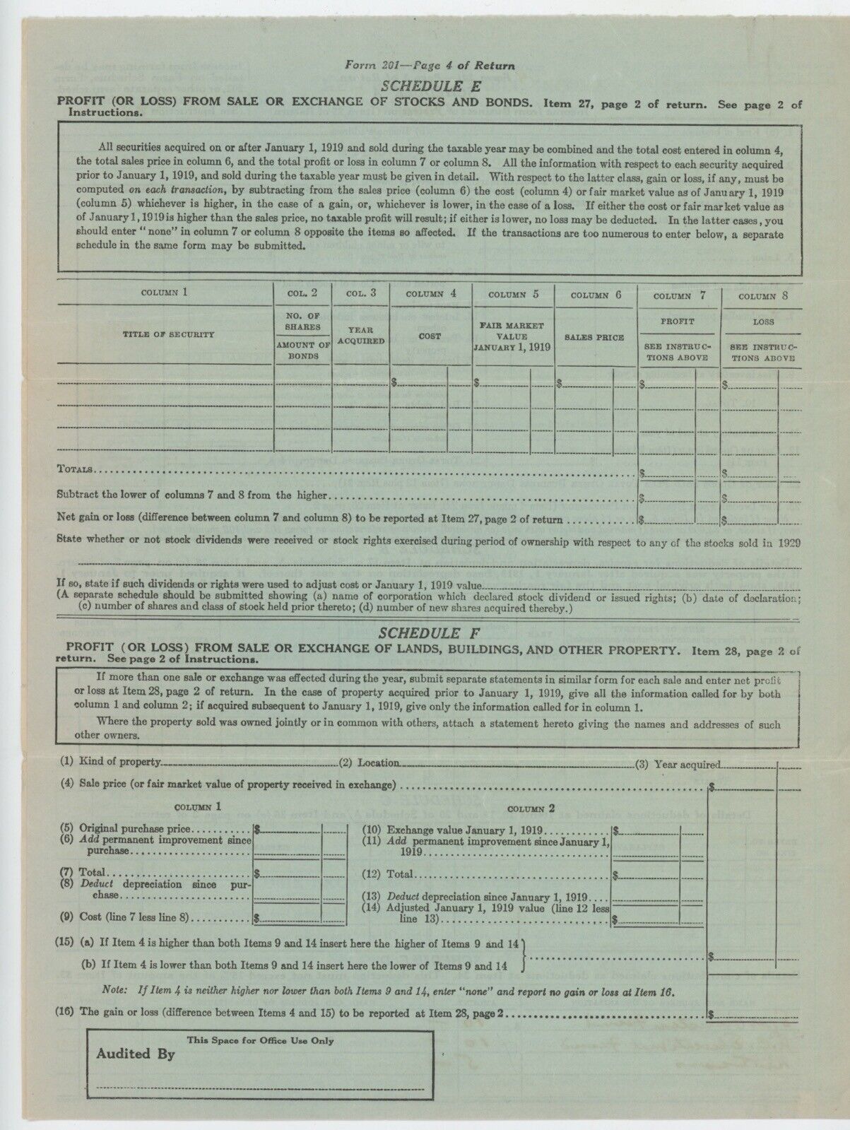 Original UNSIGNED 4 Page 1929 Tax Return Form of Ed Barrow • Yankees Executive