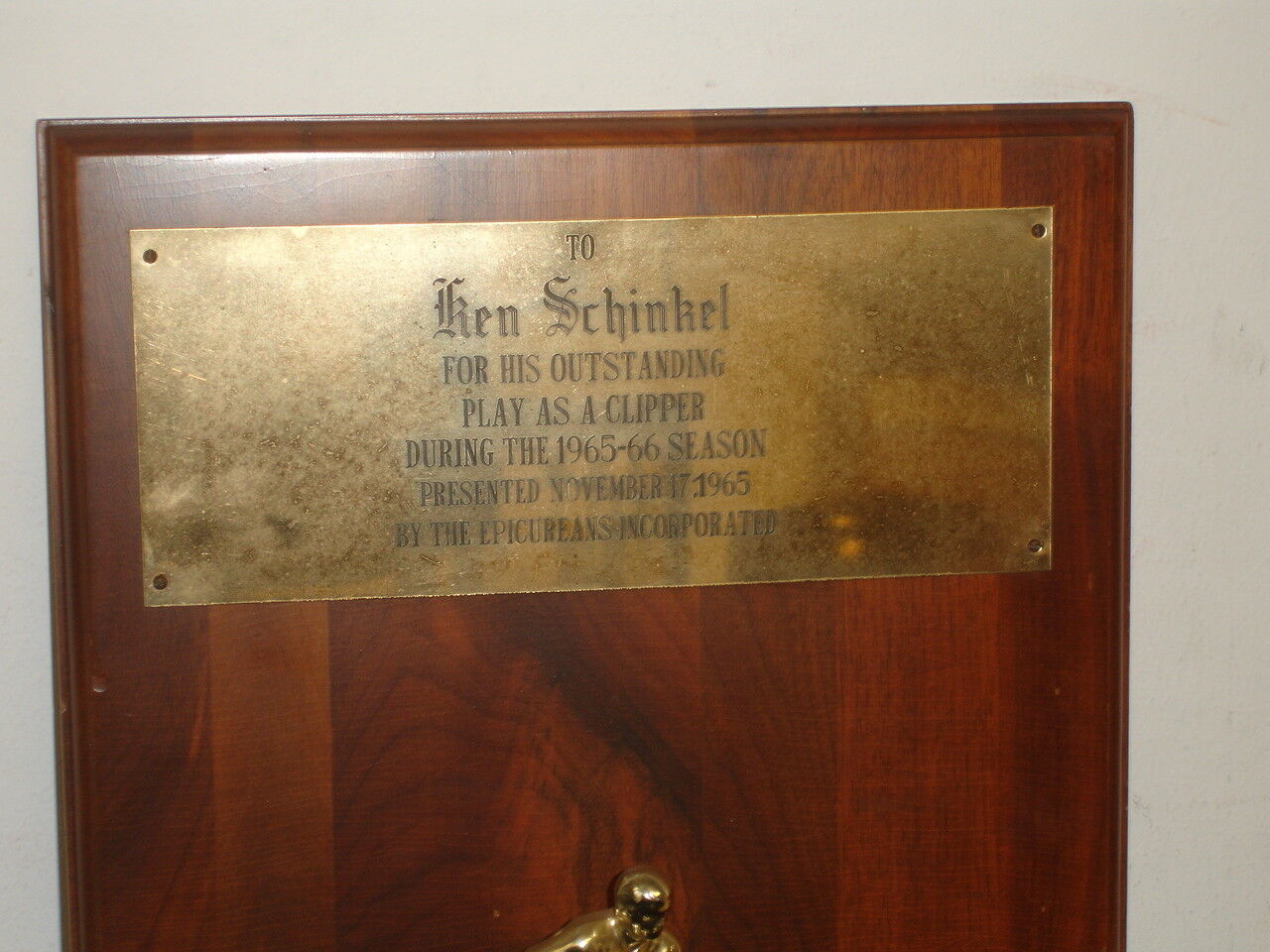 1965 Baltimore Clippers AHL Outstanding Player Award Presented to Ken Schinkel