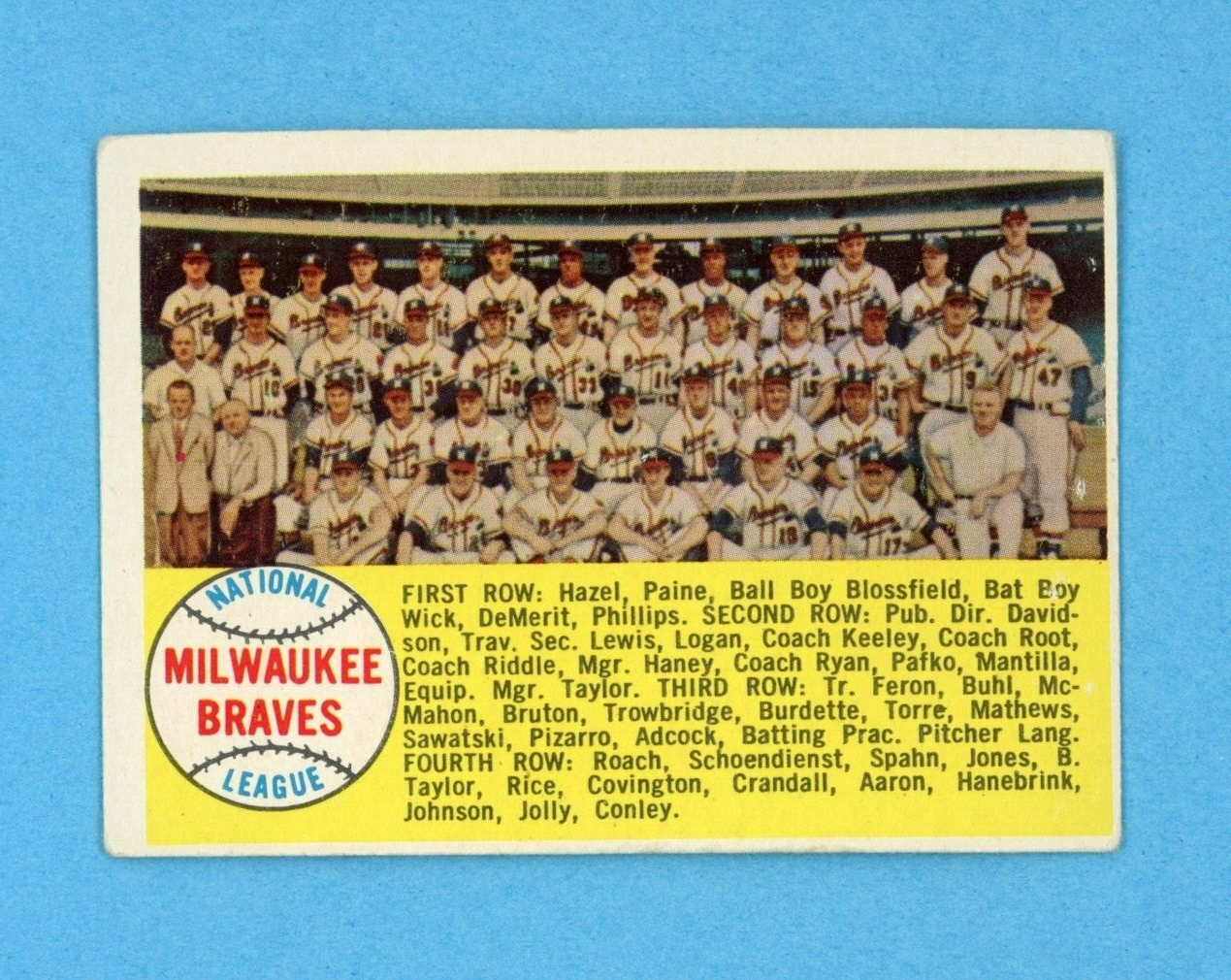 1958 Topps #377 Milwaukee Braves Team Baseball Card Vg/Vg+ alpha Vari