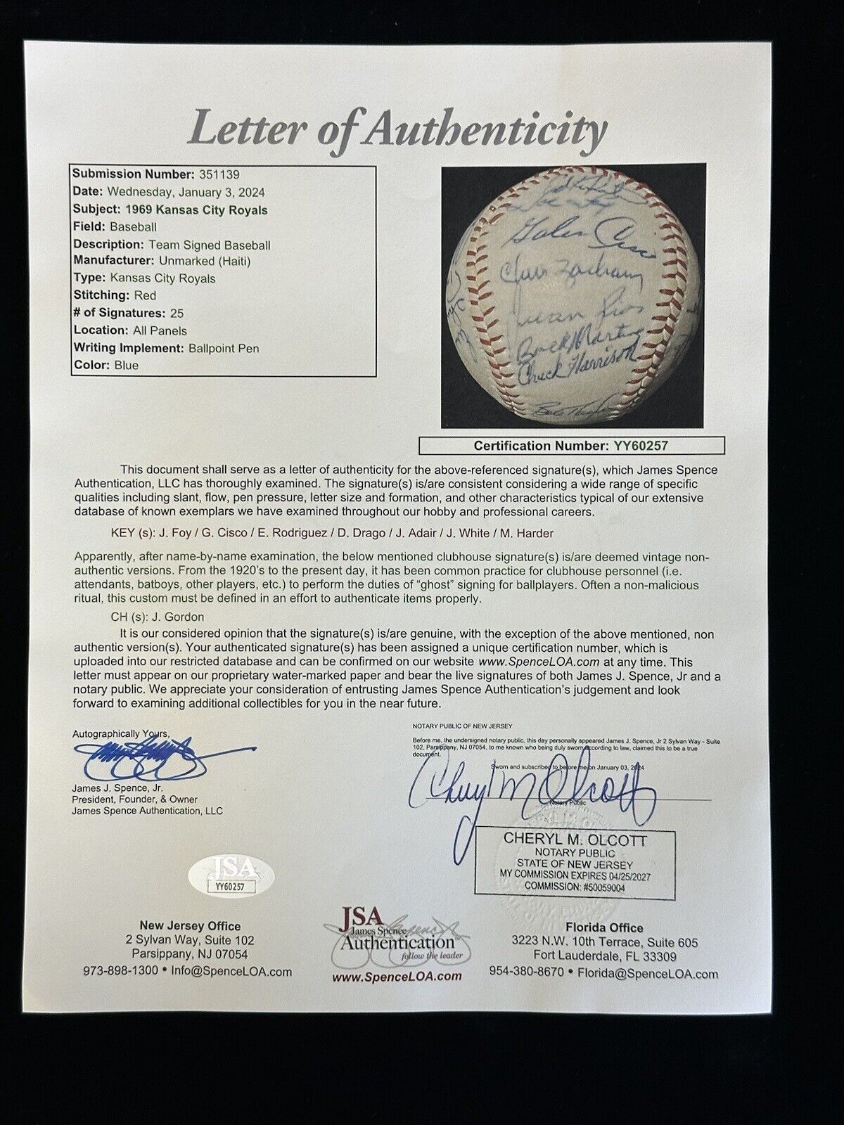 1969 Kansas City Royals 1st Year TEAM SIGNED Baseball 25 sigs w/ Drago JSA