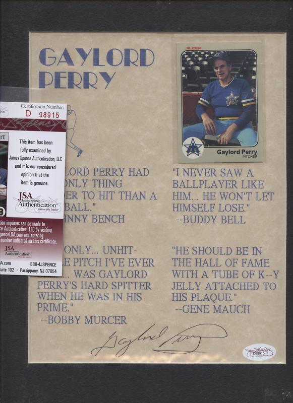 Gaylord Perry Autographed Quote Print W/ Fleer Card JSA