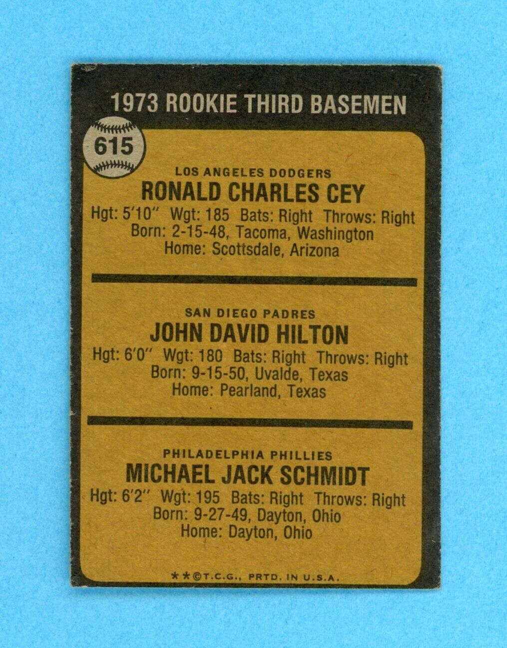 1973 Topps #615 Mike Schmidt, Ron Cey Rookie Baseball Card EX+-EX++ o/c