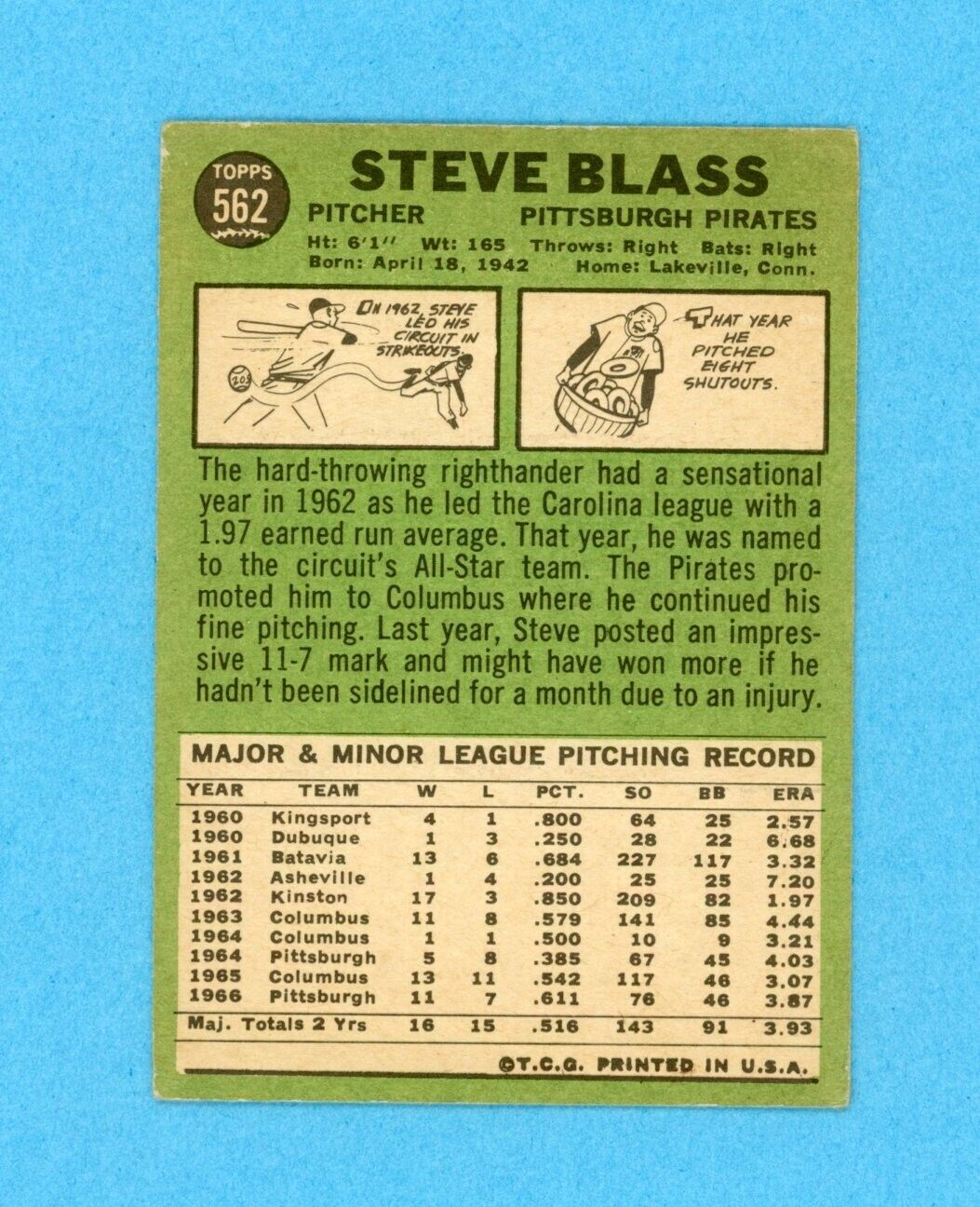 1967 Topps #562 Steve Blass Pitts Pirates High Number Baseball Card Low Grade