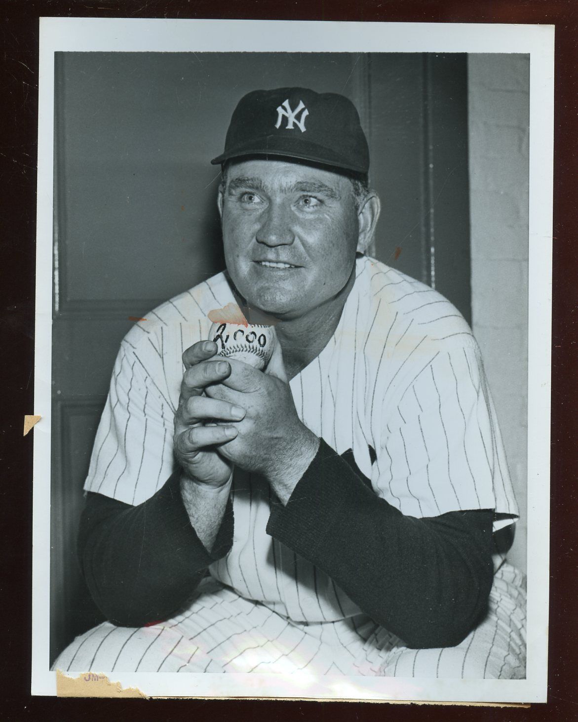 Original 1950's Johnny Mize New York Yankees 2000th 7 X 9 Wire Photo