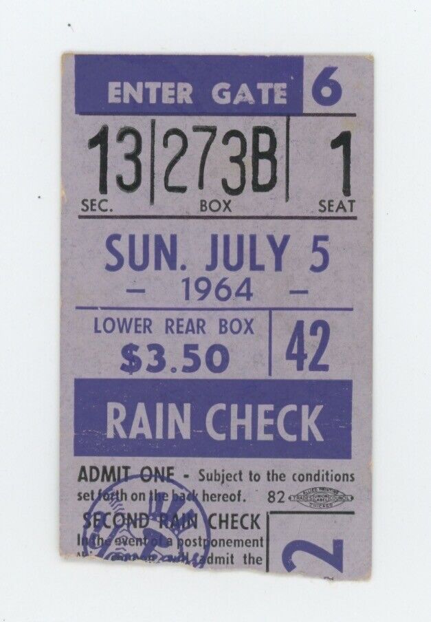 7/5/64  Minnesota Twins vs. New York Yankees Ticket Stub