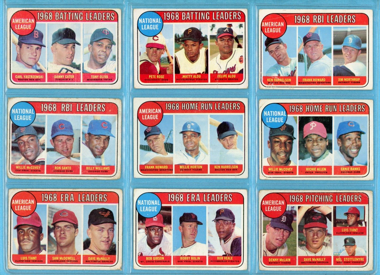 1969 Topps Complete Set of 12 1968 League Leader Baseball Cards Low Grade