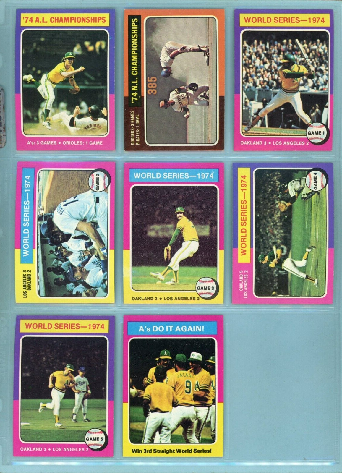 1975 Topps Set of 8 1974 ALCS, NLCS, World Series Special Baseball Cards E/M-NM