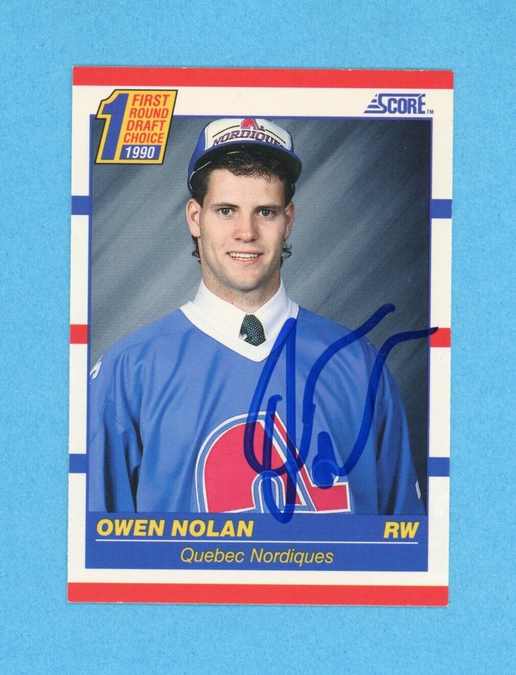 Owen Nolan Quebec Nordiques 1990-91 Score #435 Autographed Rookie Hockey Card