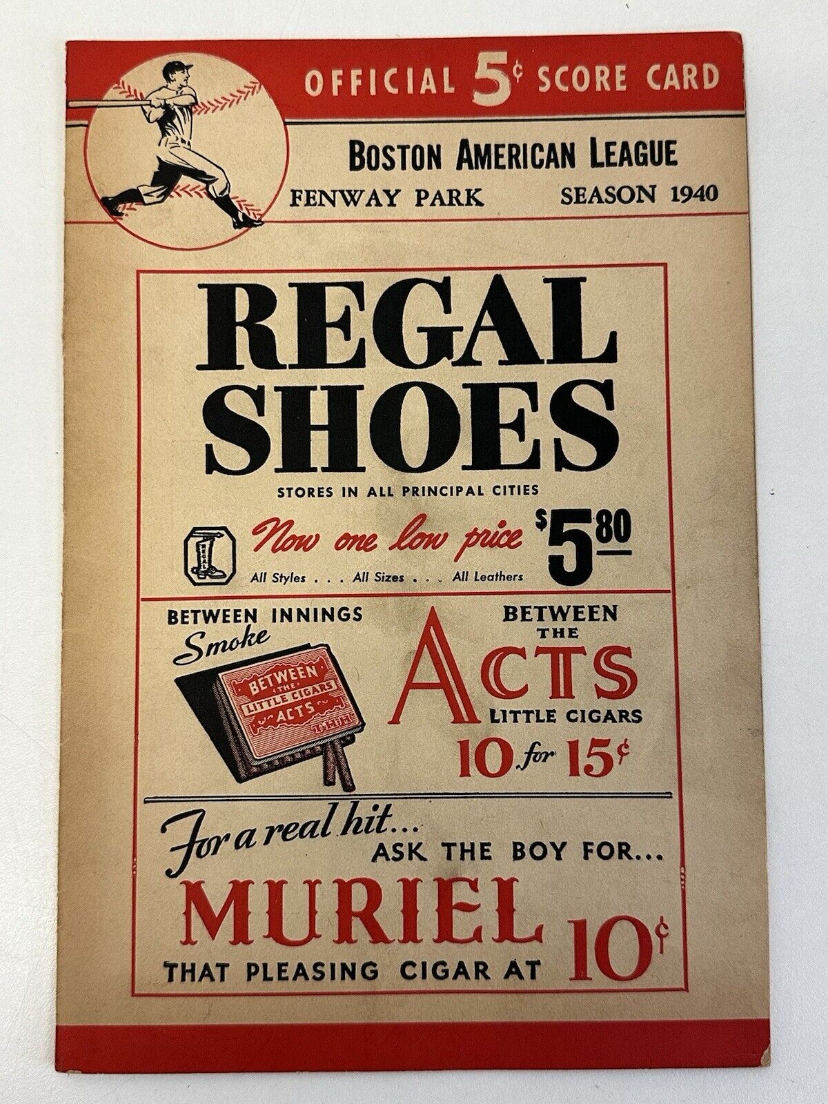 August 24 1940 Boston Red Sox Baseball Program vs Tigers - Ted Williams pitches