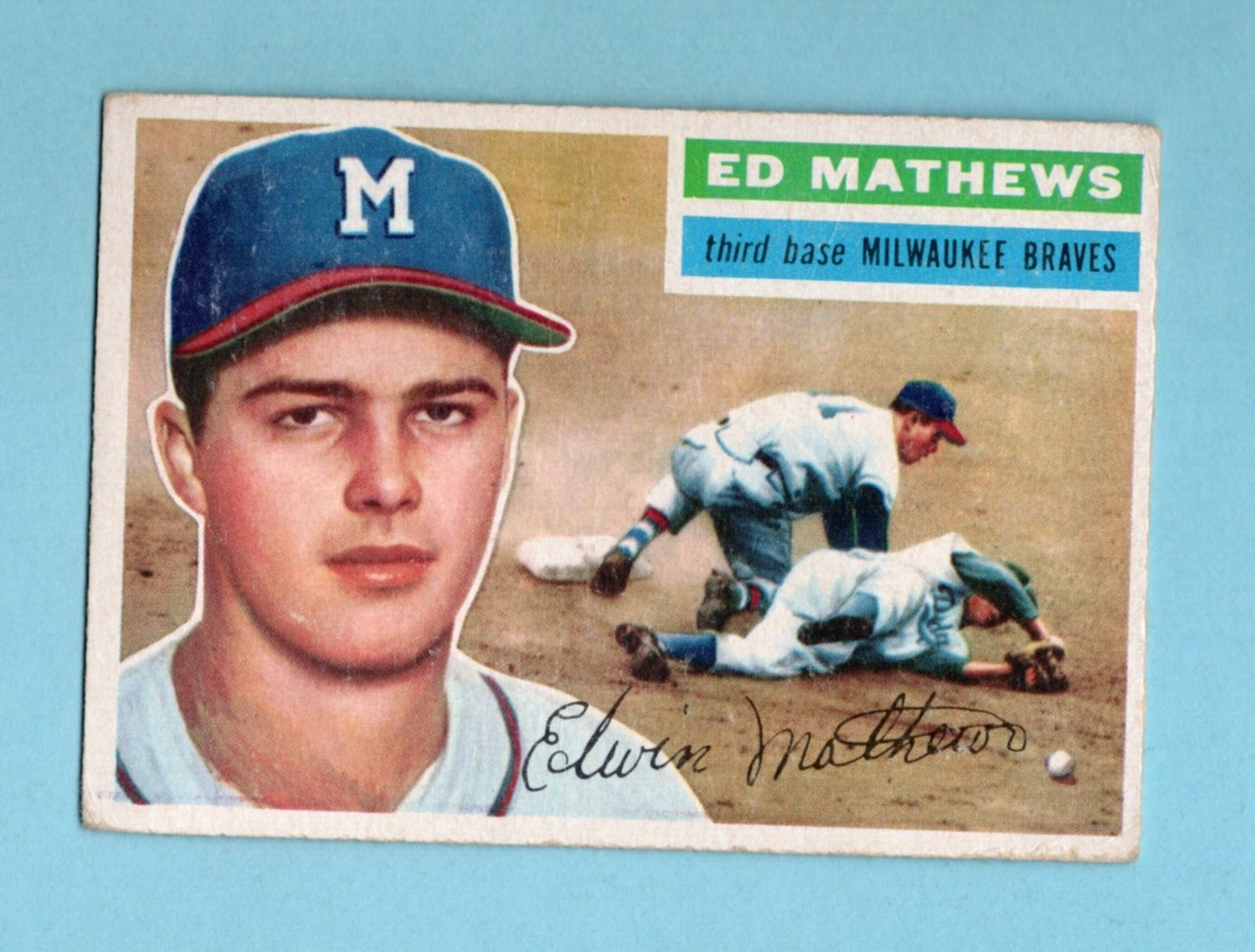 1956 Topps #107 Eddie Mathews Milwaukee Braves Baseball Card VG-VG+