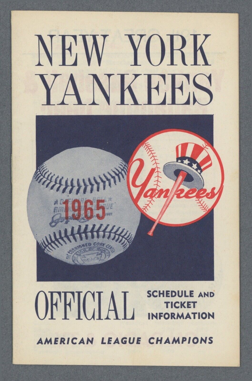 1965 New York Yankees Pocket Schedule 3.5"x5.5"