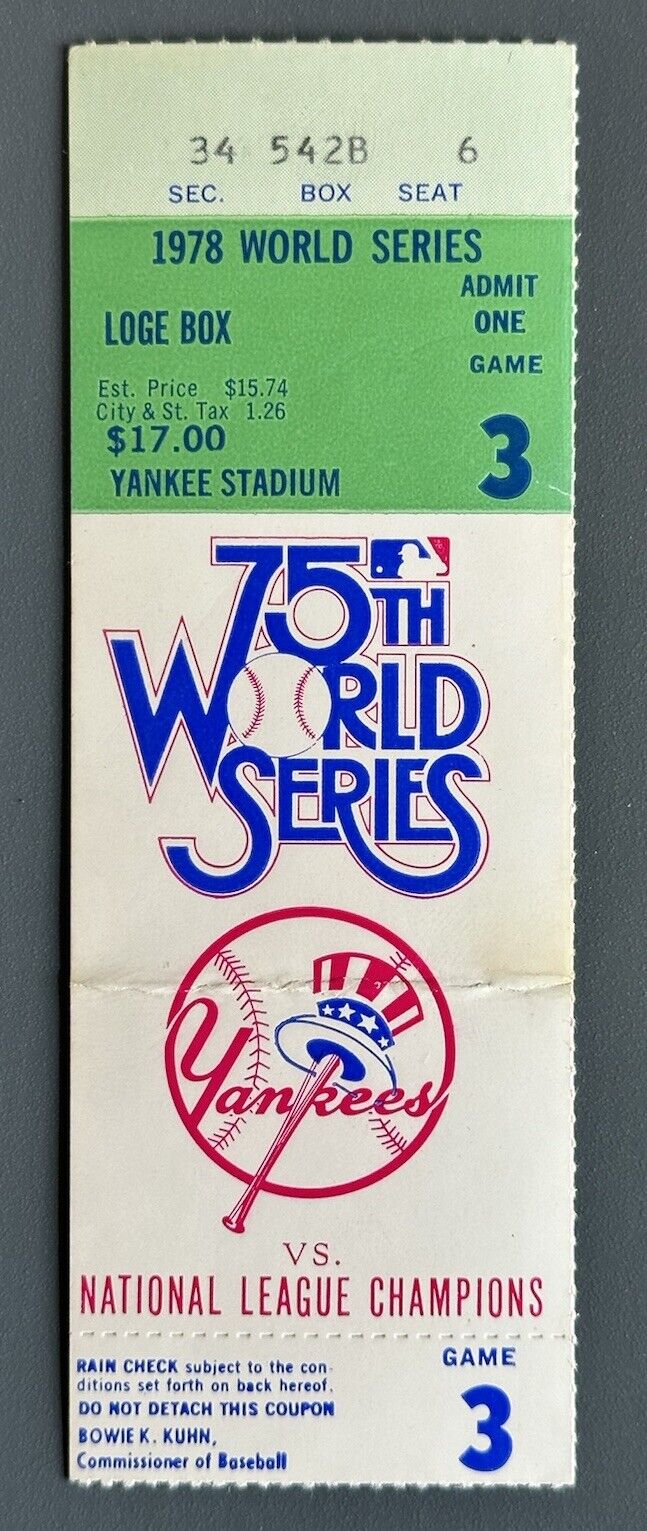 1978 World Series Ticket Stub Game 3 Dodgers @ Yankees - Nettles Defense Wins Gm