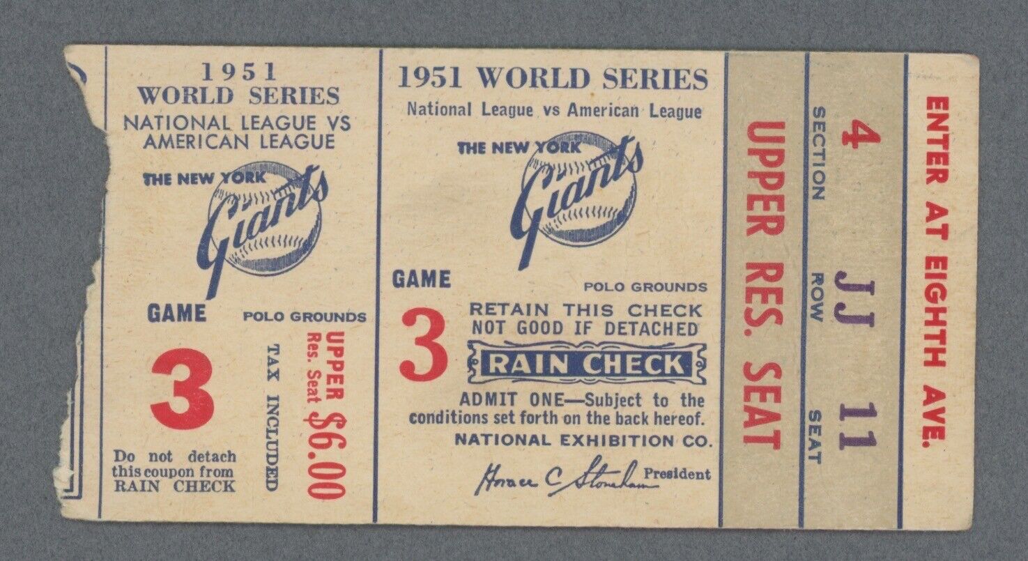 1951 World Series Ticket Stub NY Giants vs NY Yankees at   Polo Grounds