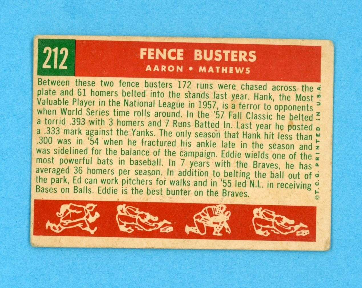 1959 Topps #212 Fence Busters Aaron - Mathews Baseball Card VG