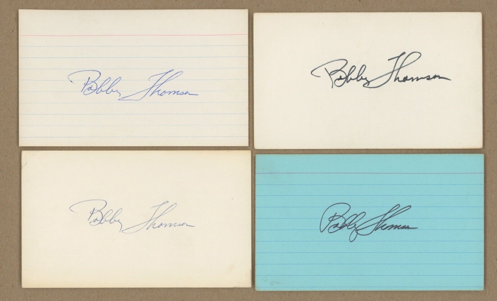 Lot of 24 Bobby Thomson Signed Index Cards w B&E Holograms