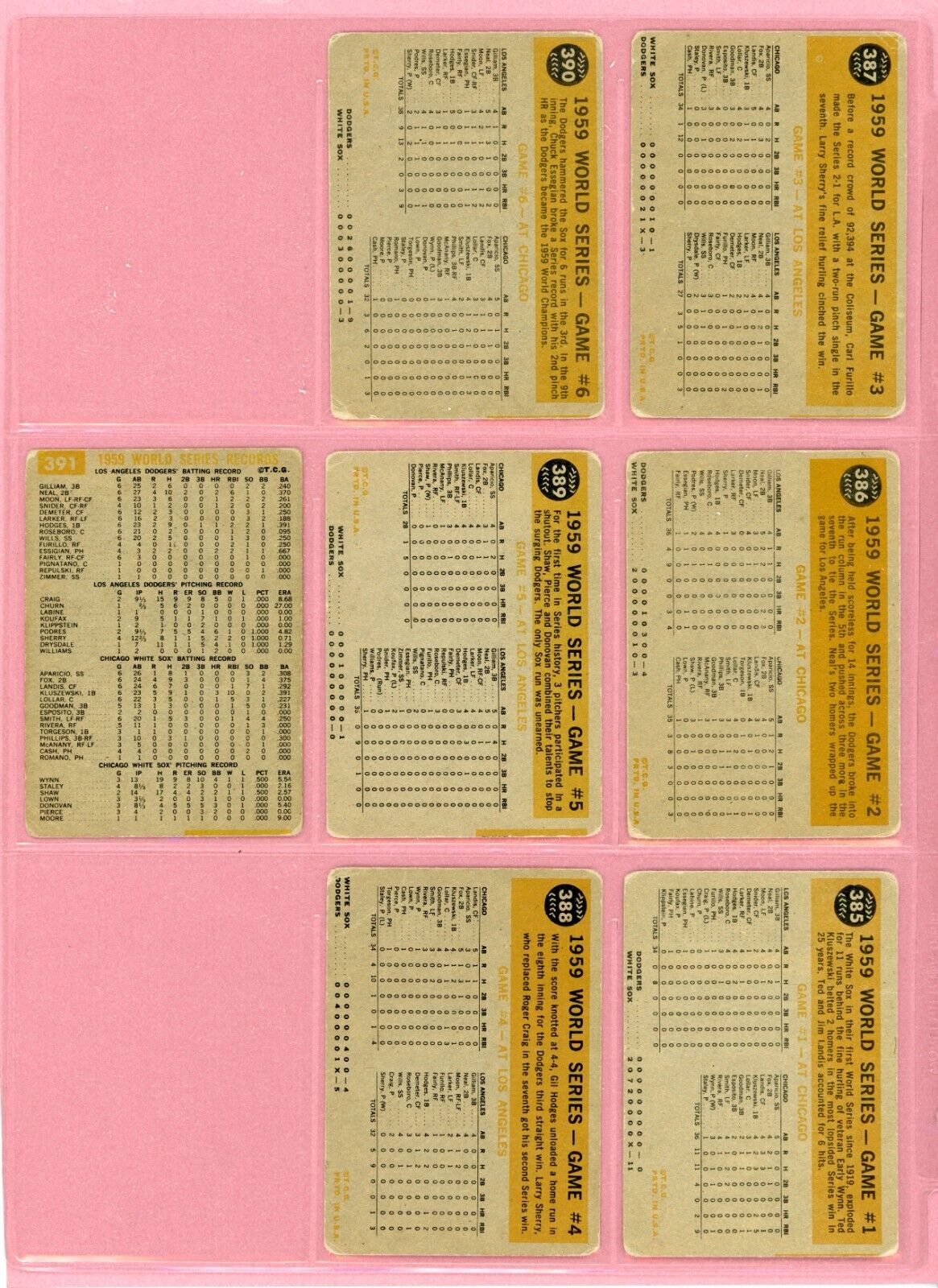 1960 Topps Set of 7 1959 World Series Special Baseball Cards Low Grade Gray Back